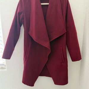 Fashion Nova Burgundy Draped Open-Front Trench